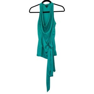 Ann Taylor Draped‎ Neckline Wrap Around Sleeveless Blouse Teal